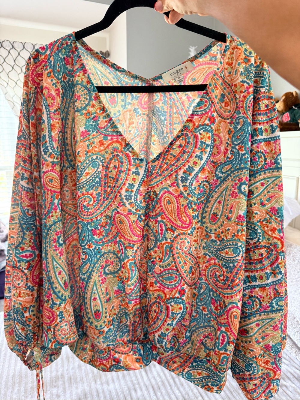 Umgee Multicolor Paisley V-Neck Long Sleeve Blouse